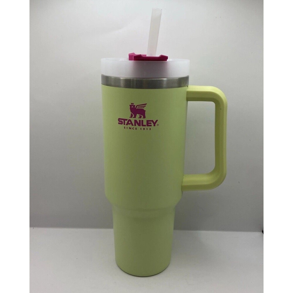 Rare Stanley 40 oz Citron Mix Lime Pink Logo Adventure Quencher Retired + straw